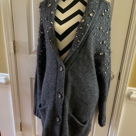 Juicy Couture Black Label Dark gray knit Sweater Rhinestone accents.Size XL - Picture 3 of 12